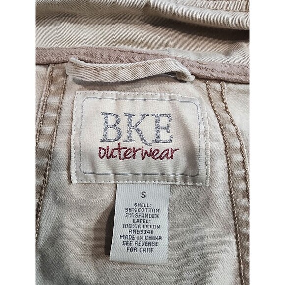 BKE Buckle Denim Jacket Small Womens Khaki Knit Waterfall Trim Open Front - Picture 4 of 6